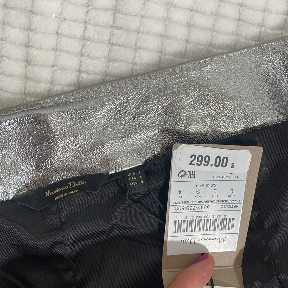 Massimo Dutti Leather skirt Never worn Silver, Leather Size L 100% Sheep Leather - Picture 11 of 16